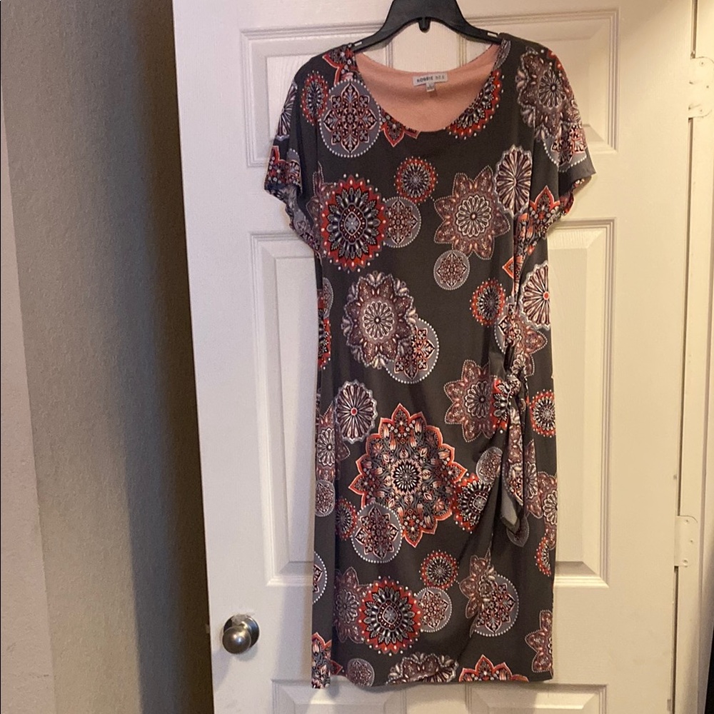 Gray and coral color Patterned Dress